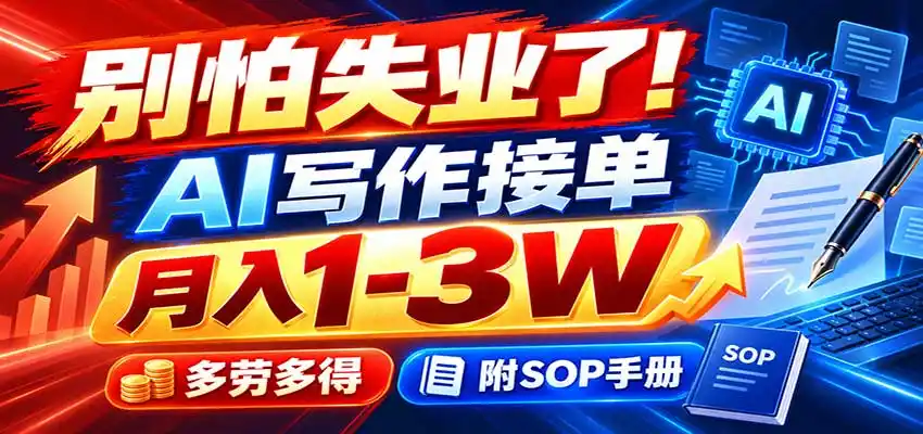 别怕失业了！AI写作接单月入1-3W，多劳多得，附SOP手册-一起筹课网