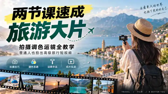 两节课速成旅游大片｜拍摄调色运镜全教学，普通人也拍出高级旅行短视频-一起筹课网