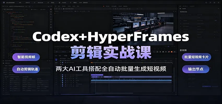 Codex+HyperFrames剪辑实战课：两大AI工具搭配全自动批量生成短视频-一起筹课网