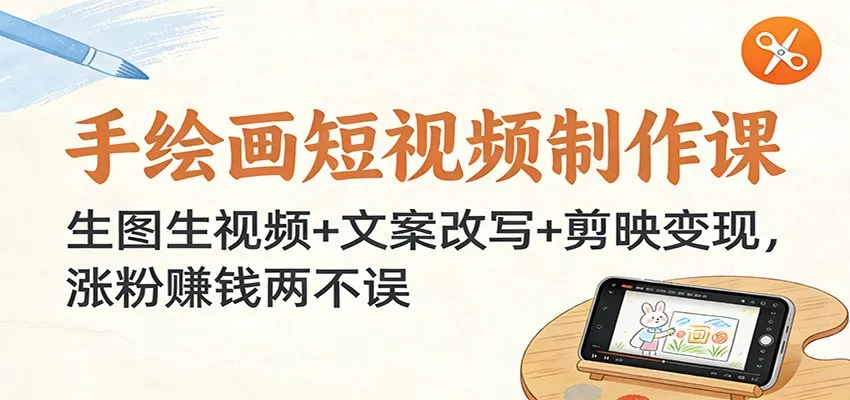手绘画短视频制作课:生图生视频+文案改写+剪映变现,涨粉赚钱两不误-一起筹课网