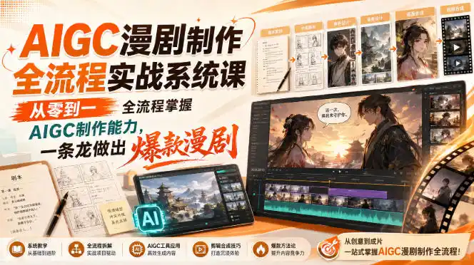 AIGC漫剧制作全流程实战系统课，从零到一全流程掌握AIGC制作能力，一条龙做出爆款漫剧-一起筹课网