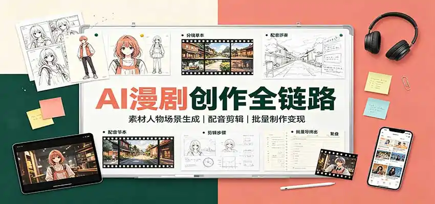 AI漫剧创作全链路：素材人物场景生成，配音剪辑，批量制作变现-一起筹课网