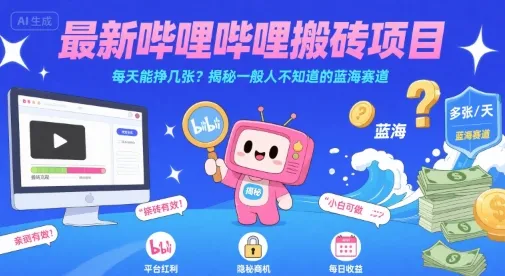 最新哔哩哔哩上B站搬砖项目,每天能挣几张?揭秘一般人不知道的蓝海赛道-一起筹课网