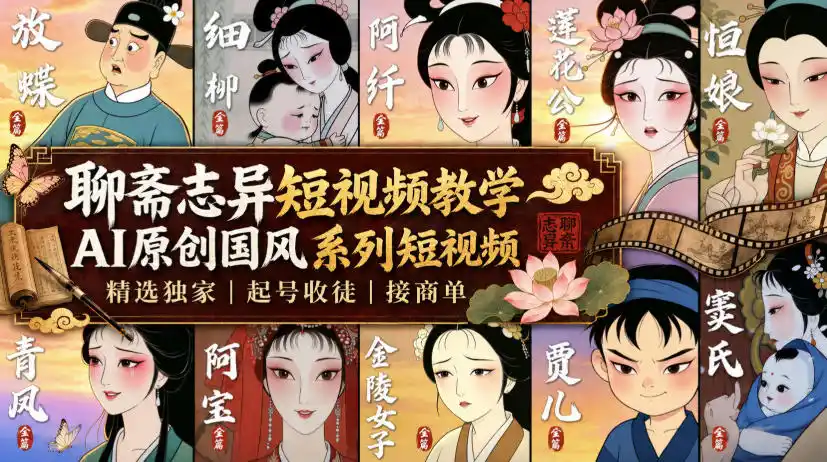 聊斋志异短视频教学，AI原创国风系列短视频，精选独家丨起号收徒丨接商单-一起筹课网