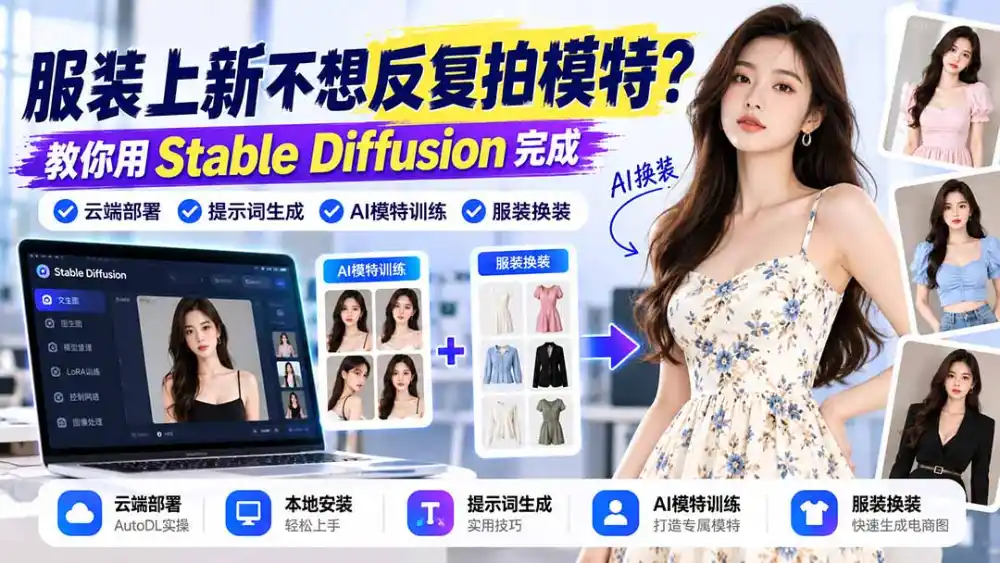 服装上新不想反复拍模特？教你用Stable Diffusion完成云端部署、提示词生成、AI模特训练与换装-一起筹课网