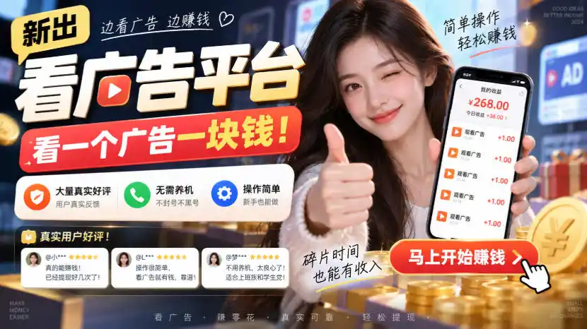 新出看广告平台，看一个广告一块钱，大量真实好评！无需养机、不会黑号，操作简单【揭秘】-一起筹课网