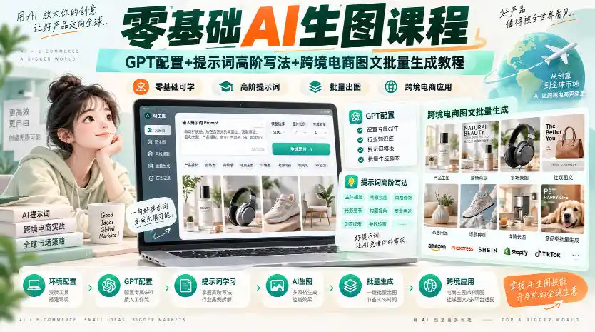 零基础AI生图课程，GPT配置+提示词高阶写法+跨境电商图文批量生成教程-一起筹课网