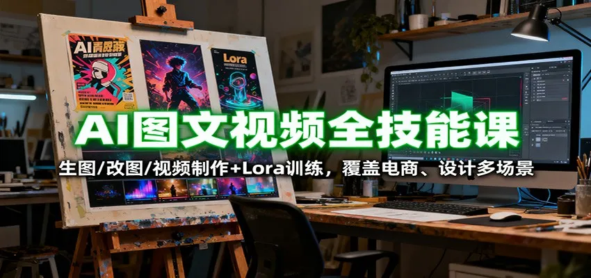 AI图文视频全技能课:生图/改图/视频制作+Lora训练,覆盖电商 、设计多场景-一起筹课网