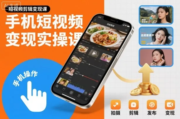 手机短视频变现实操课,短视频剪辑变现课-一起筹课网