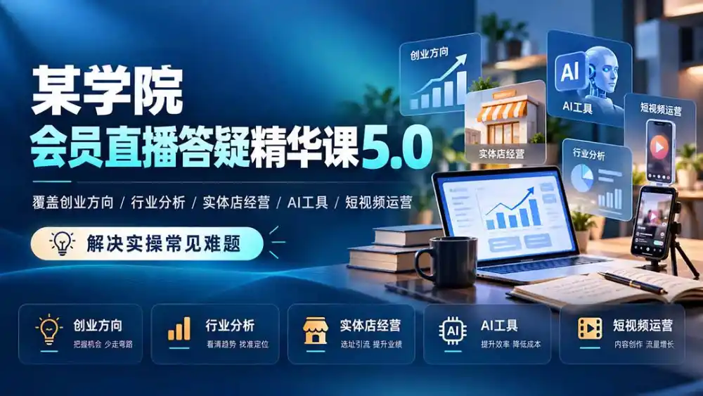 某学院会员直播答疑精华课5.0：覆盖创业方向、行业分析、实体店经营、AI工具和短视频运营，解决实操常见难题！-一起筹课网