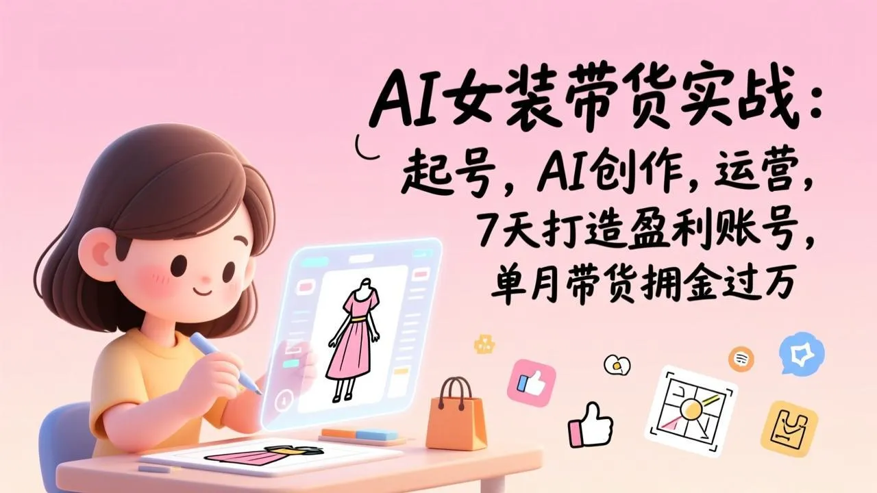 AI女装带货实战:起号,AI创作,运营,7天打造盈利账号,单月带货佣金过万-一起筹课网