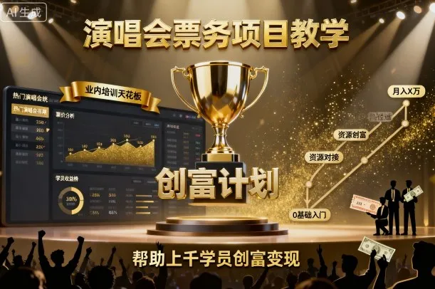 演唱会票务项目教学,业内培训天花板,帮助上千学员创富变现(更新)-一起筹课网