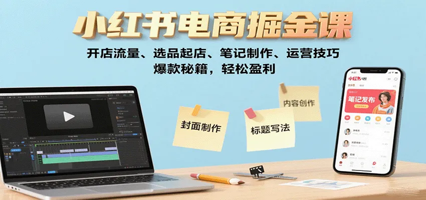 小红书电商掘金课:开店流量、选品起店、笔记制作、运营技巧,爆款秘籍,轻松盈利-一起筹课网