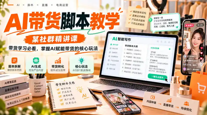 AI带货脚本教学，某社群精讲课，带货学习必看，掌握AI赋能带货的核心玩法-一起筹课网