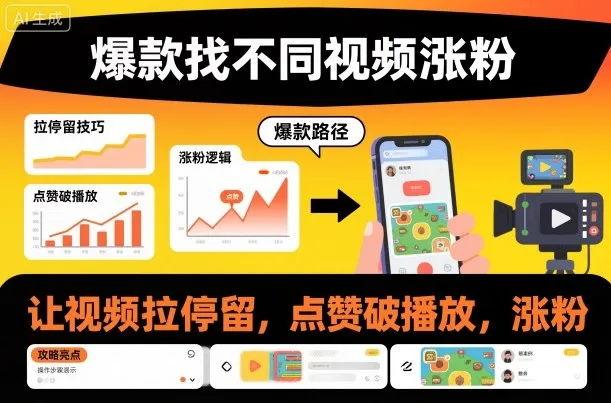 爆款找不同视频涨粉，让视频拉停留，实现点赞，破播放，涨粉-一起筹课网
