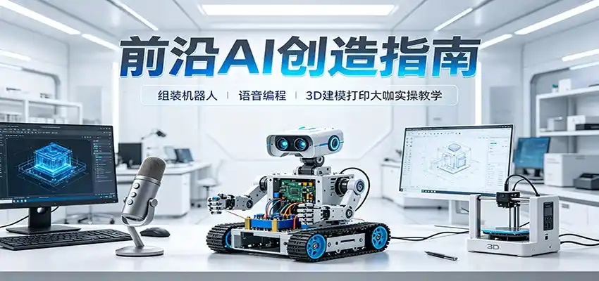 前沿AI创造指南：组装机器人、语音编程、3D建模打印大咖实操教学-一起筹课网