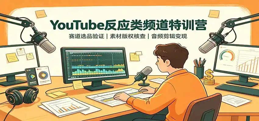 YouTube反应类频道特训营：赛道选品验证，素材版权核查，音频剪辑变现-一起筹课网