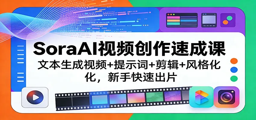 SoraAI视频创作速成课:文本生成视频+提示词+剪辑+风格化,新手快速出片-一起筹课网