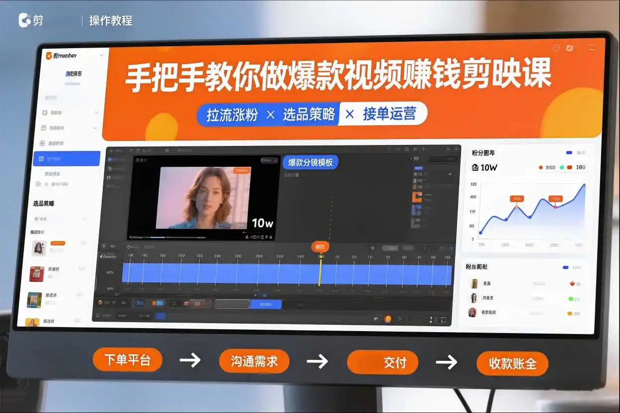 手把手教你做爆款视频赚钱剪映课,手把手教学拉流涨粉、选品策略和接单运营(更新2026)-一起筹课网