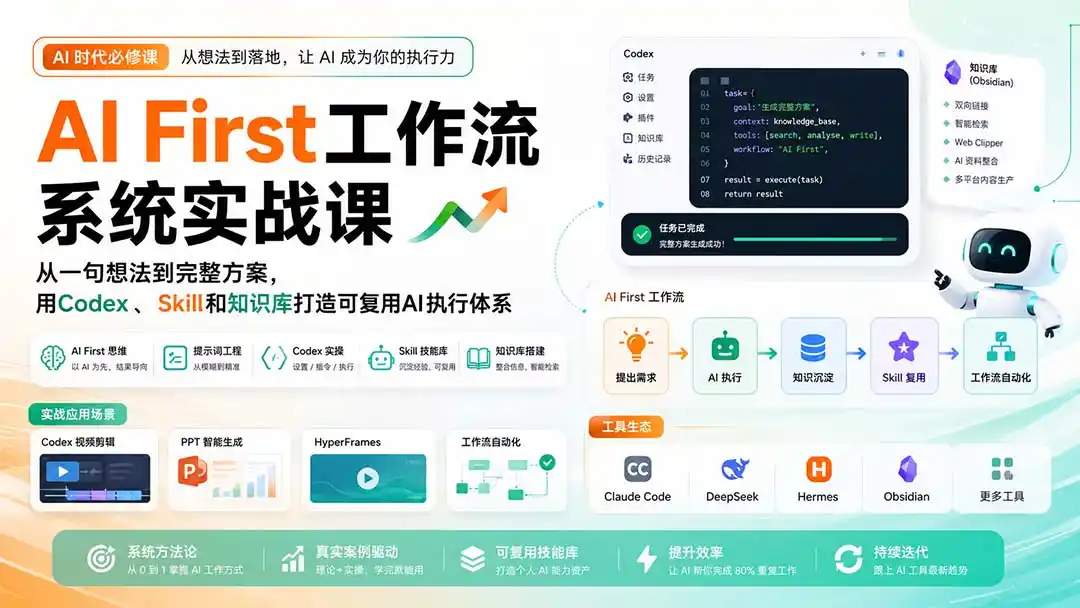 AI First工作流系统实战课:从一句想法到完整方案,用Codex、Skill和知识库打造可复用AI执行体系-一起筹课网