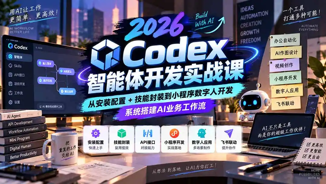2026Codex智能体开发实战课：从安装配置+技能封装到小程序数字人开发，系统搭建AI业务工作流-一起筹课网