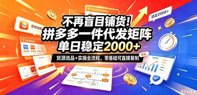 不再盲目铺货！拼多多一件代发矩阵落地攻略，提供优质货源店铺运营全流程，零基础可直接复制-一起筹课网