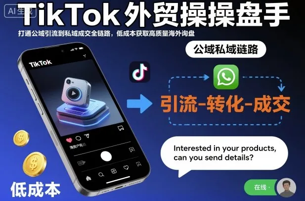 TikTok外贸操盘手,打通公域引流到私域成交全链路,低成本获取高质量海外询盘-一起筹课网