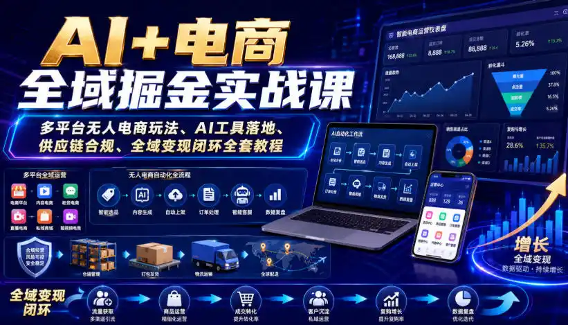 AI+电商全域掘金实战课｜多平台无人电商玩法、AI工具落地、供应链合规、全域变现闭环全套教程-一起筹课网