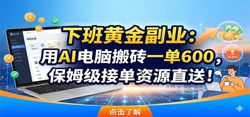 下班黄金副业：用AI电脑搬砖一单600，保姆级接单资源直送！-一起筹课网