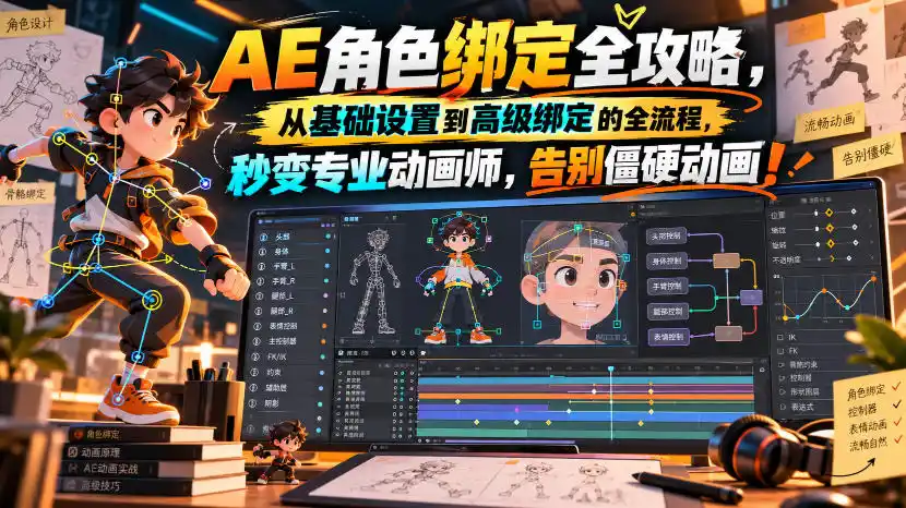 【无水印】AE角色绑定全攻略，从基础设置到高级绑定的全流程，秒变专业动画师，告别僵硬动画！【原创双语字幕】-一起筹课网