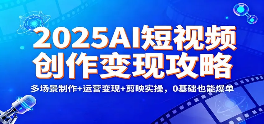 2025AI短视频创作变现攻略：多场景制作+运营变现+剪映实操，0 基础也能爆单-一起筹课网