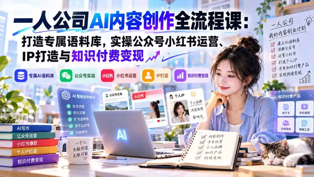 一人公司AI内容创作全流程课：打造专属语料库，实操公众号小红书运营、IP打造与知识付费变现方法论-一起筹课网