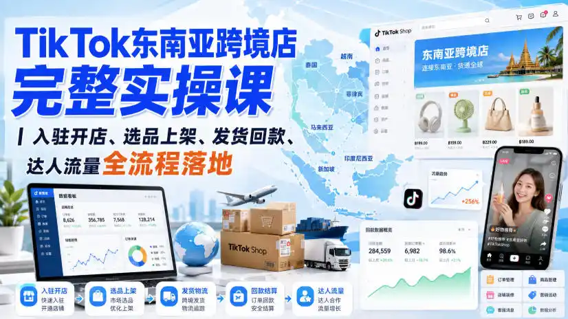 TikTok东南亚跨境店完整实操课｜入驻开店、选品上架、发货回款、达人流量全流程落地-一起筹课网
