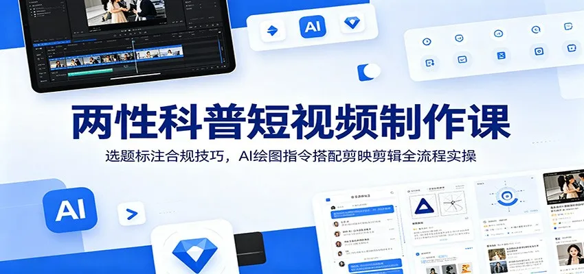 两性科普短视频制作课:选题标注合规技巧,AI绘图指令搭配剪映剪辑全流程实操-一起筹课网
