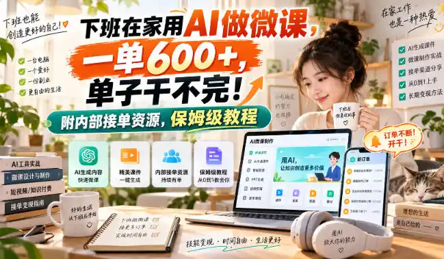 下班在家用AI做微课，一单600+，单子干不完！附内部接单资源，保姆级教程【揭秘】-一起筹课网