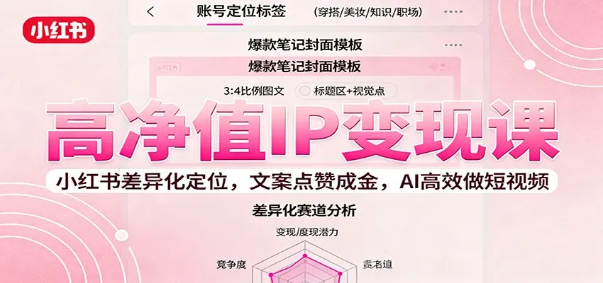 高净值IP变现课:小红书差异化定位,文案点赞成金, AI高效做短视频-一起筹课网