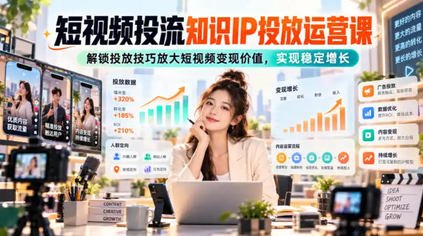 短视频投流知识IP投放运营课，解锁投放技巧放大短视频变现价值，实现稳定增长-一起筹课网