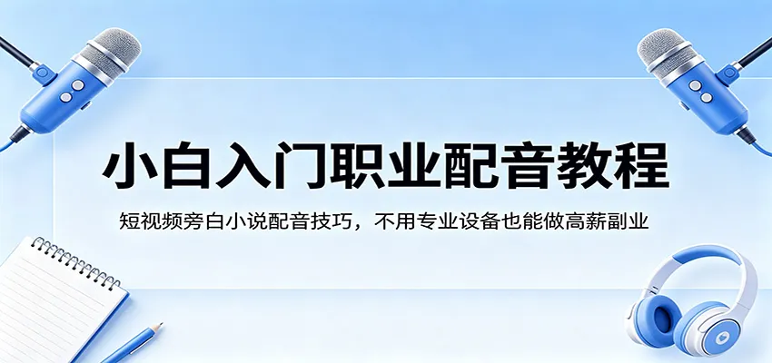 小白入门职业配音教程,短视频旁白小说配音技巧,不用专业设备也能做高薪副业-一起筹课网