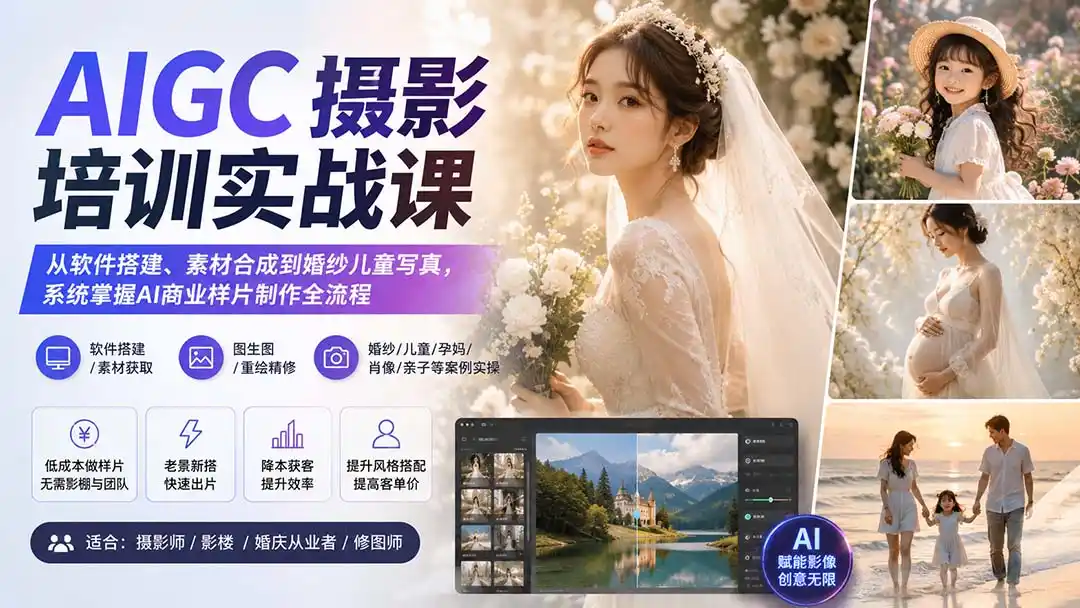 AIGC摄影培训实战课：从软件搭建、素材合成到婚纱儿童写真，系统掌握AI商业样片制作全流程-一起筹课网