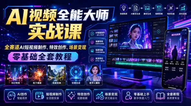 AI视频全能大师实战课｜全赛道AI短视频制作、特效创作、场景变现零基础全套教程-一起筹课网