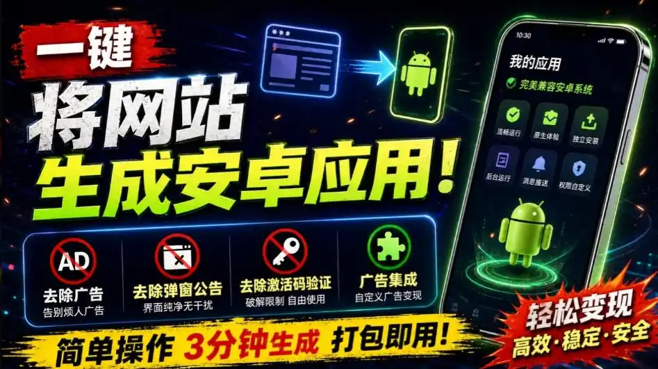 目前最好用,一键将网站生成安卓应用!支持去除广告、弹窗公告、激活码验证、广告集成等web-to-app-一起筹课网