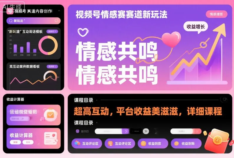 视频号情感赛道新玩法，超高互动，平台收益美滋滋，详细课程-一起筹课网