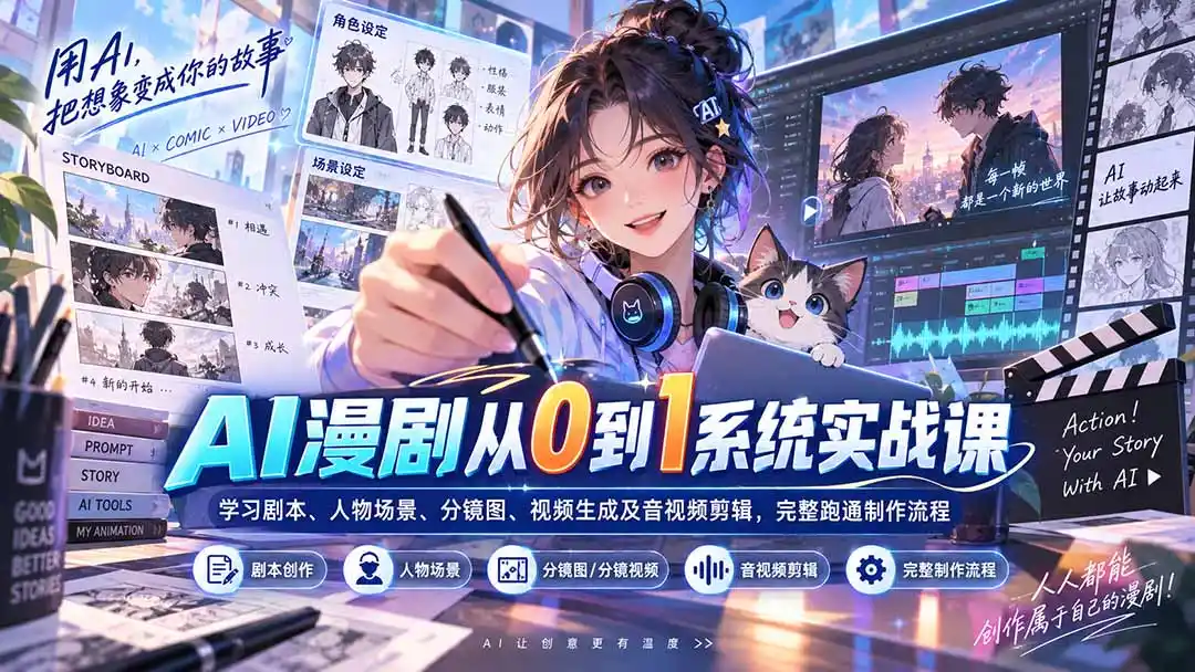 AI漫剧从0到1系统实战课：学习剧本、人物场景、分镜图、视频生成及音视频剪辑，完整跑通制作流程-一起筹课网