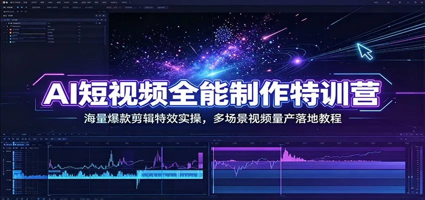 AI短视频全能制作特训营:海量爆款剪辑特效实操,多场景视频量产落地教程-一起筹课网
