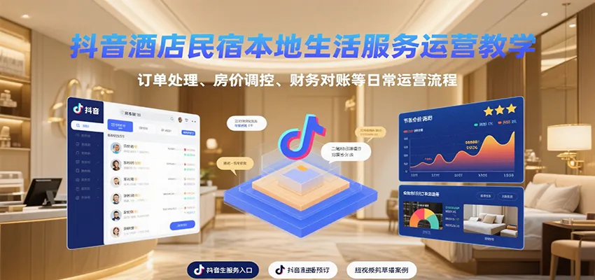 抖音酒店民宿本地生活服务运营教学，订单处理、房价调控、财务对账等日常运营流程-一起筹课网