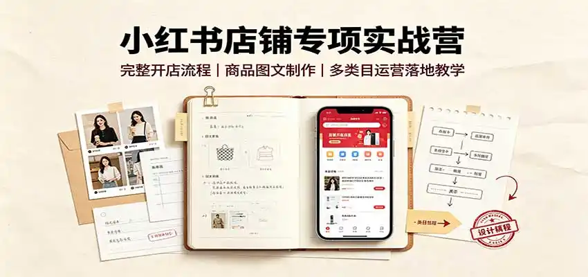小红书店铺专项实战营：完整开店流程，商品图文制作，多类目运营落地教学-一起筹课网