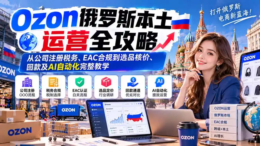 Ozon俄罗斯本土运营全攻略：从公司注册税务、EAC合规到选品核价、回款及AI自动化完整教学-一起筹课网