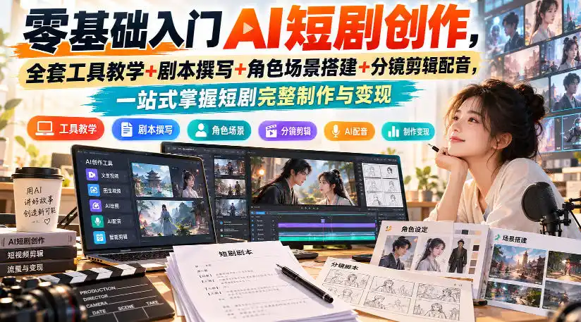 零基础入门AI短剧创作，全套工具教学+剧本撰写+角色场景搭建+分镜剪辑配音，一站式掌握短剧完整制作与变现-一起筹课网
