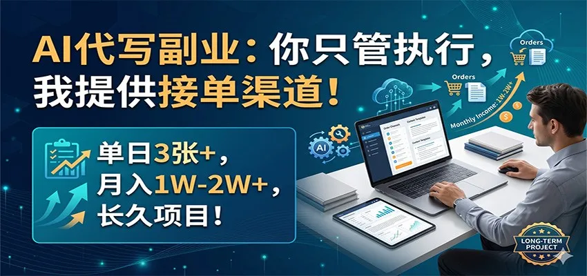 AI代写副业：你只管执行，我提供接单渠道！单日3张+，月入1W-2W+，长久项目-一起筹课网