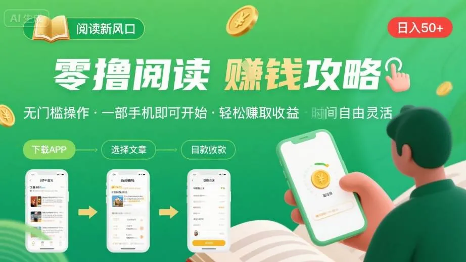 零撸阅读新风口,无门槛轻松挣,一部手机,日入 50-3张【揭秘】